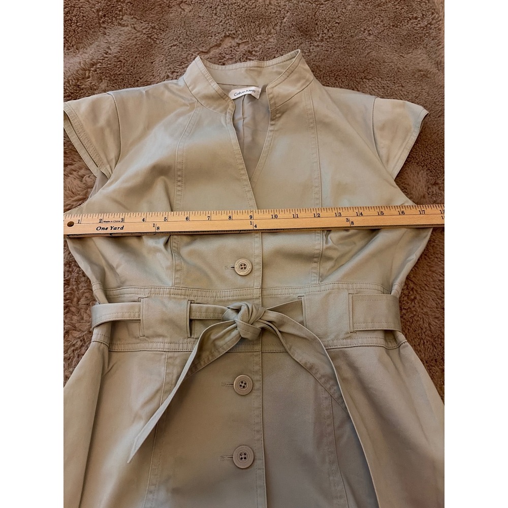 Calvin Klein Women's Khaki Button Front Belted Safari Sheath Dress Sz XS - Picture 4 of 10